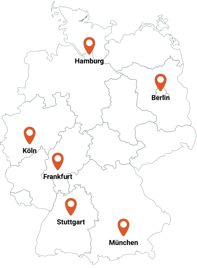 Karte von Deutschland mit Standorten von Competence on Top